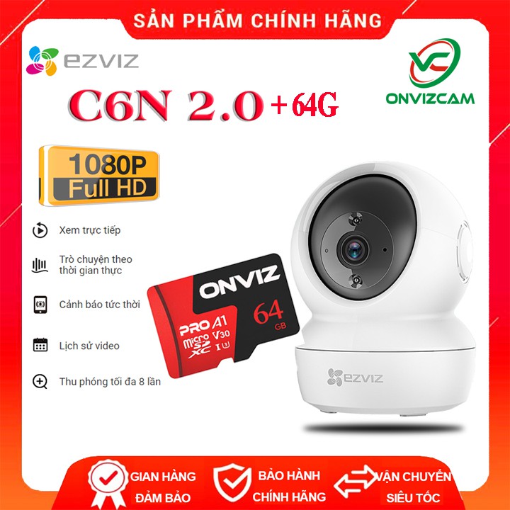 Camera Wifi dòng P/T EZVIZ_C6N 1080P/ Thẻ nhớ ONVIZ PRO A1 32/64G - Hàng chính hãng