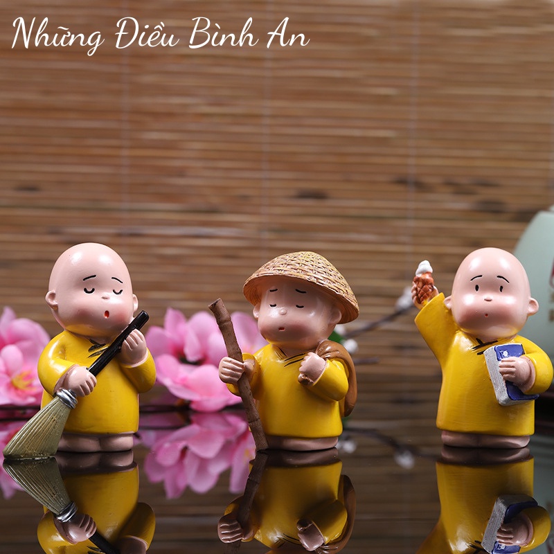 Tượng chú tiểu áo vàng mini dễ thương/ Sét 3 chú tiểu áo vàng ngộ nghĩnh trang trí 💕FREESHIP 50k💕 - Những Điều Bình An