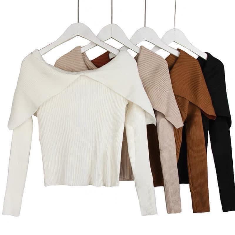 Áo len trễ vai cổ bẻ màu vintage siêu xinh hàng quảng châu