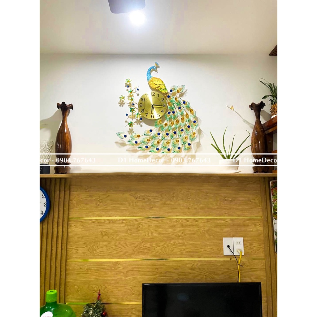 Đồng Hồ Treo Tường Con Chim Công Tài Lộc Chính Hãng D1 Home Kim Trôi Trang Trí Tường Decor - CR