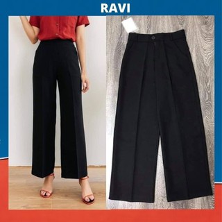 Quần Suông Ống Rộng💖𝑭𝑹𝑬𝑬𝑺𝑯𝑰𝑷💖Quần Culottes Cạp Cao Có Khóa Kéo 2 Màu Mặc Chân Dài Như Siêu Mẫu