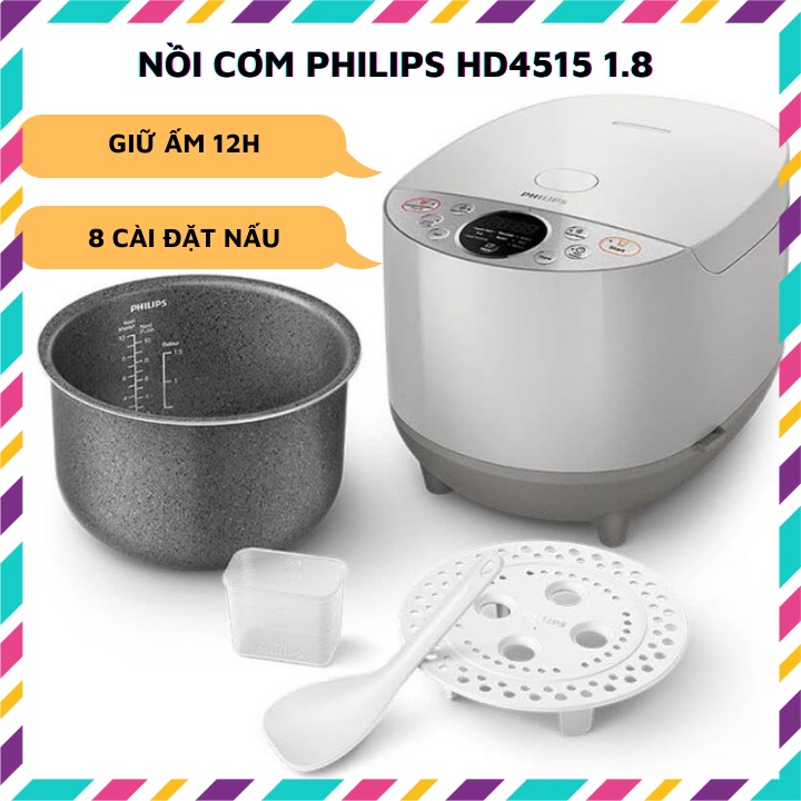 [Mã ELHADEV giảm 4% đơn 300K] Nồi cơm điện tử Philips HD4515 1.8 Lít từ 4-6 người ăn, bảo hành 24 tháng