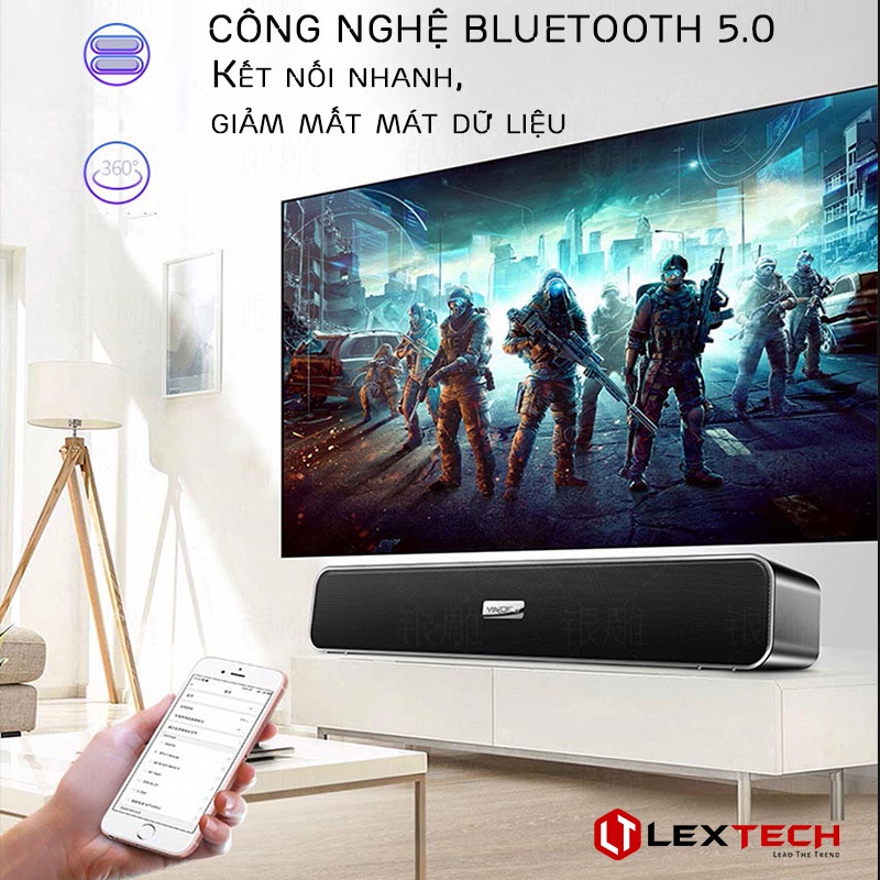 Loa bluetooth loa thanh dài soundbar LexTech toàn dải siêu bass công suất lớn 10W pin trâu 12 tiếng Máy tính FM LA36