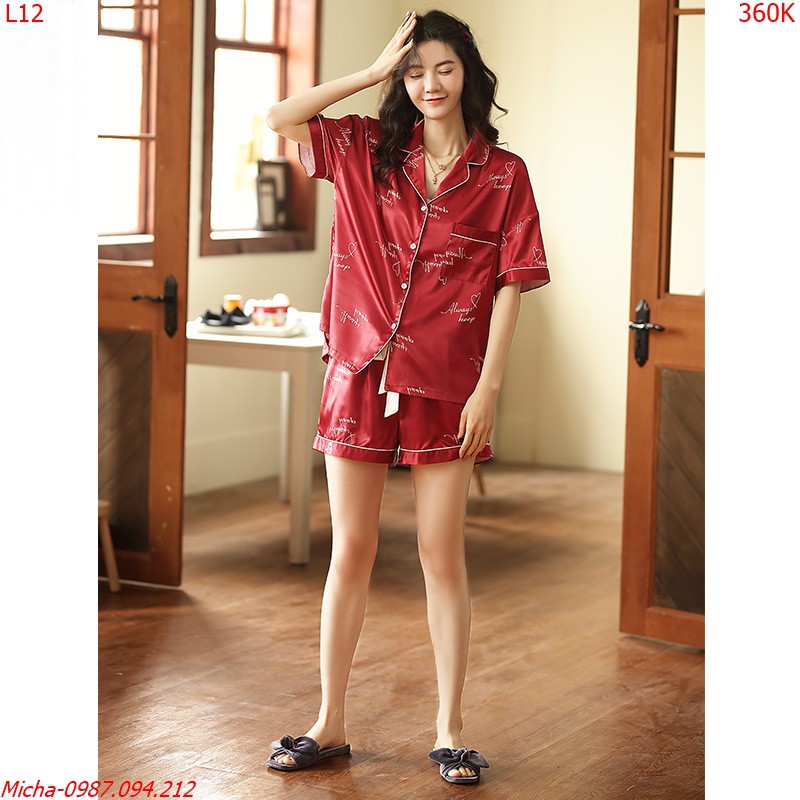 Pyjama lụa đỏ cao cấp siêu mềm nhẹ - Micha L12