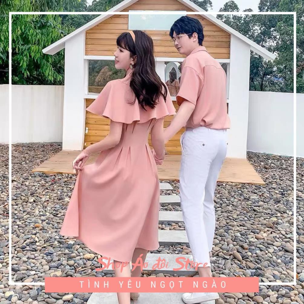 Bộ áo váy sơ mi cặp cao cấp, đồ đôi nam nữ  dễ thương, chất đẹp để chụp hình cưới, đi du lịch