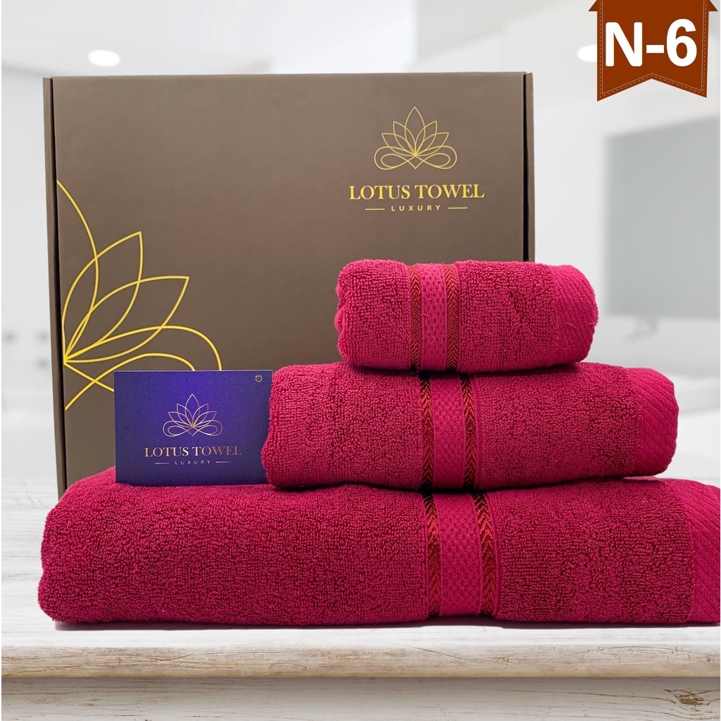 Combo set 3 Khăn: tắm, gội, mặt Lotus Towel 100% Cotton Mềm Mại, Thấm Hút, Kháng Khuẩn