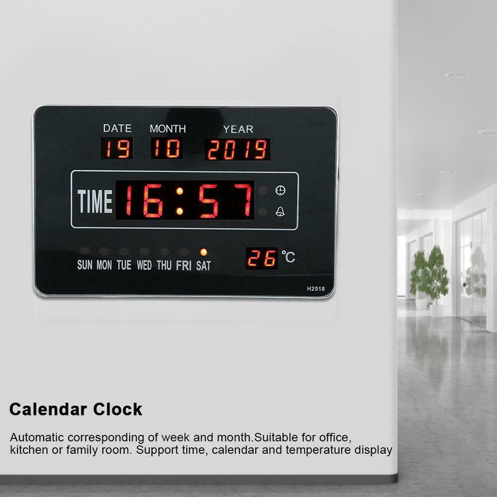 Đồng Hồ Điện Tử Treo Tường Tích Hợp Lịch Và Nhiệt Độ