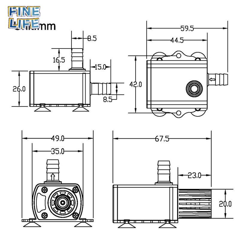 Waterproof Brushless DC Water Pump with 5.5*2.1mm Female Plug DC12V 6W 300L/H