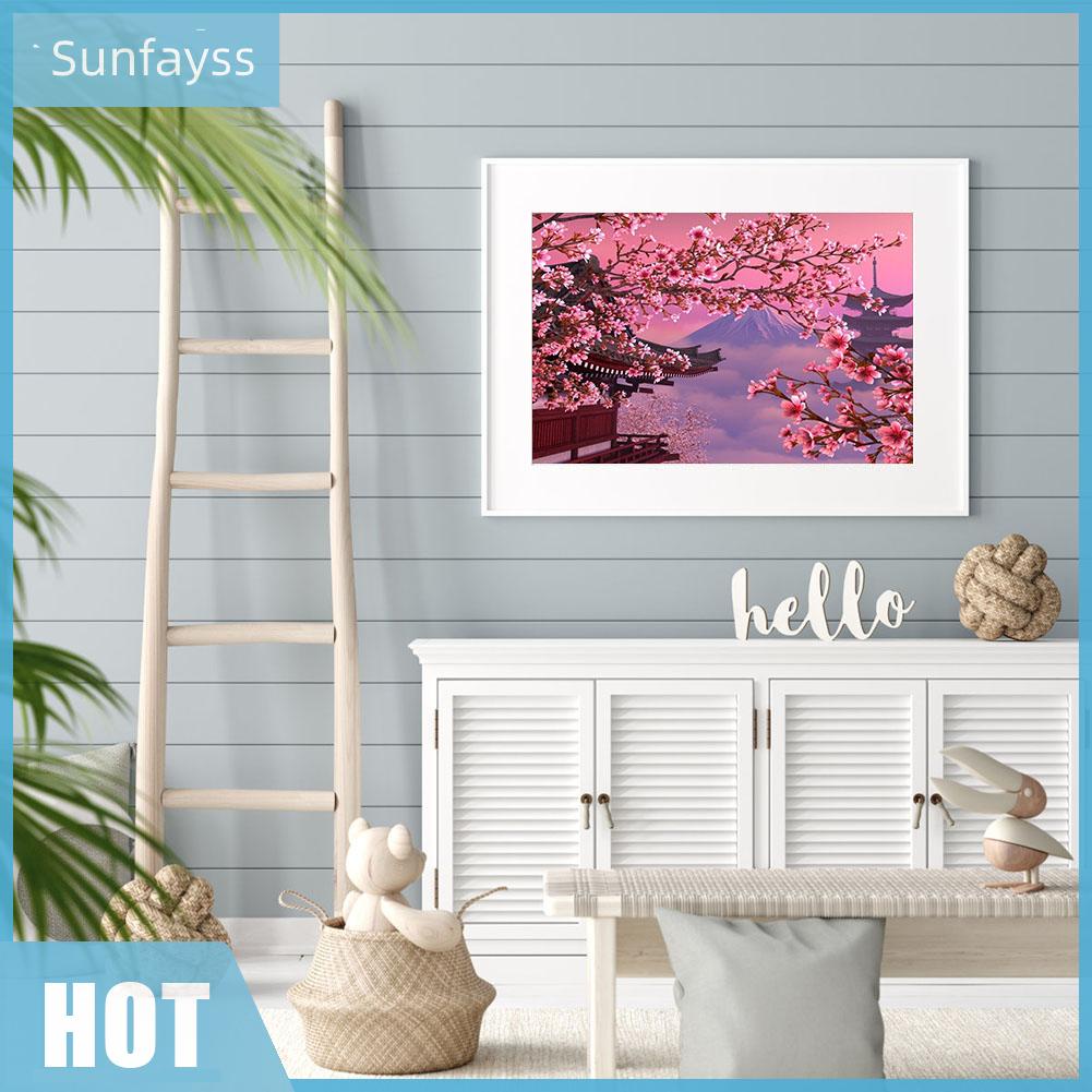 Tranh đính đá kim cương toàn bộ 5D DIY hình phong cảnh hoa đào