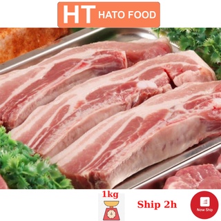 Ba rọi heo rút sườn nhập khẩu bịch 1kg, miếng cắt khúc 4cm, dễ dàng sử dụng.