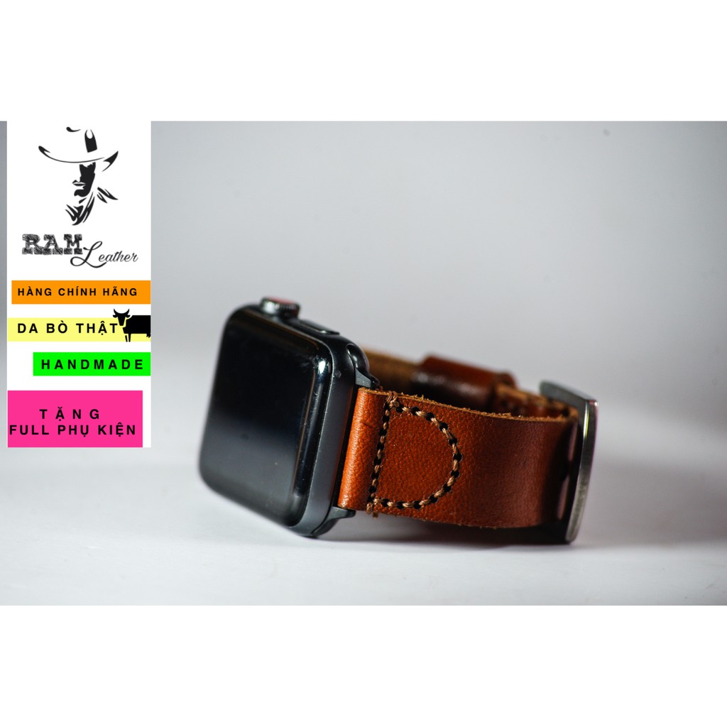 Dây đồng hồ RAM Leather vintage simple vachetta da bò Italia Vegtan nâu đỏ