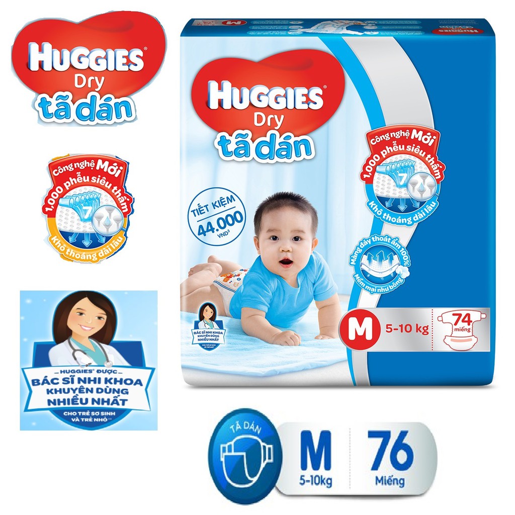 TÃ DÁN HUGGIES MẪU MỚI LOGO ĐỎ M76 MIẾNG --- DÀNH CHO BÉ 4-8KG