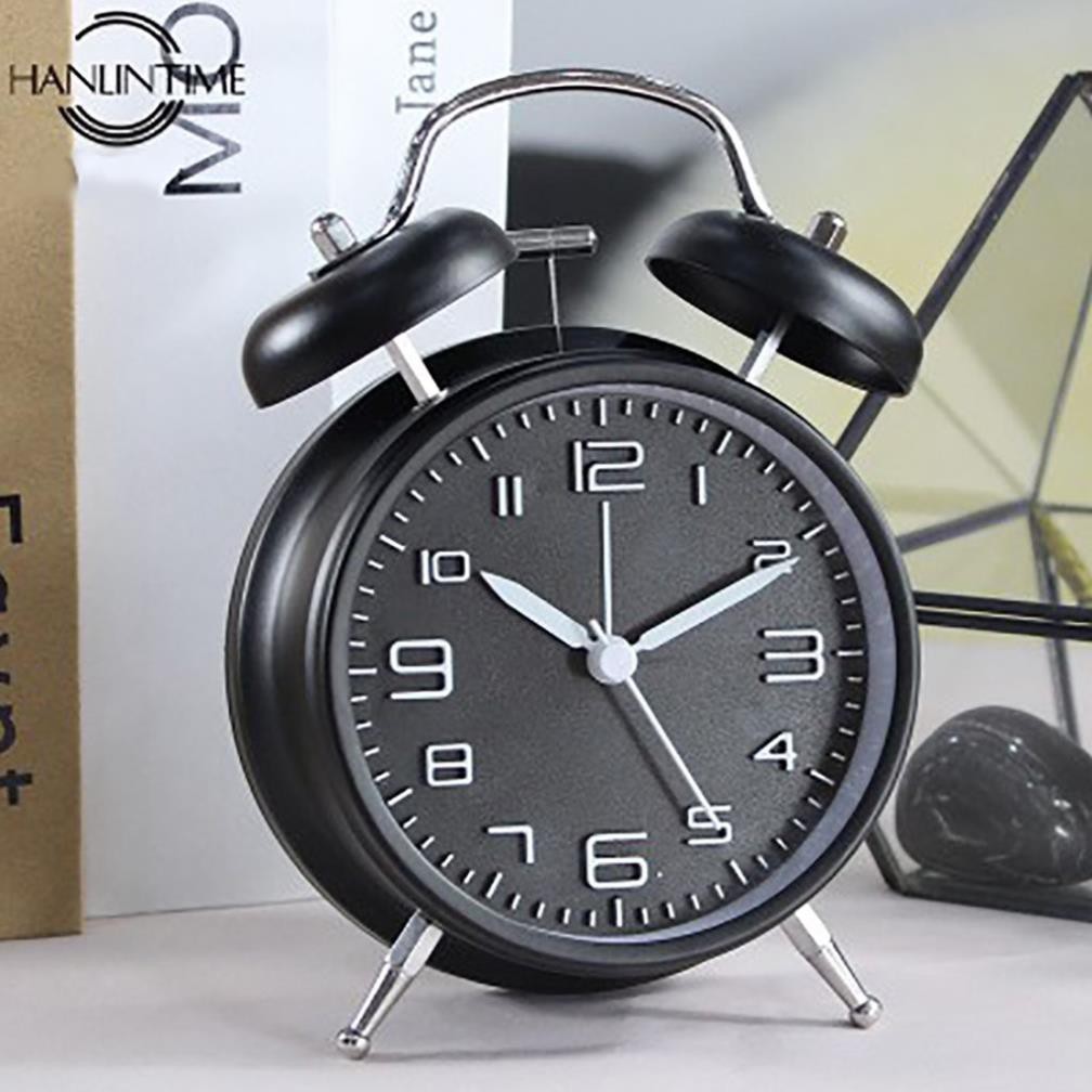 Đồng hồ báo thức 2 quả chuông kèm đèn kiểu cổ điển để bàn tiện lợi -Hàng cao cấp loại 1 chính hãng Hanlintime-dc3275