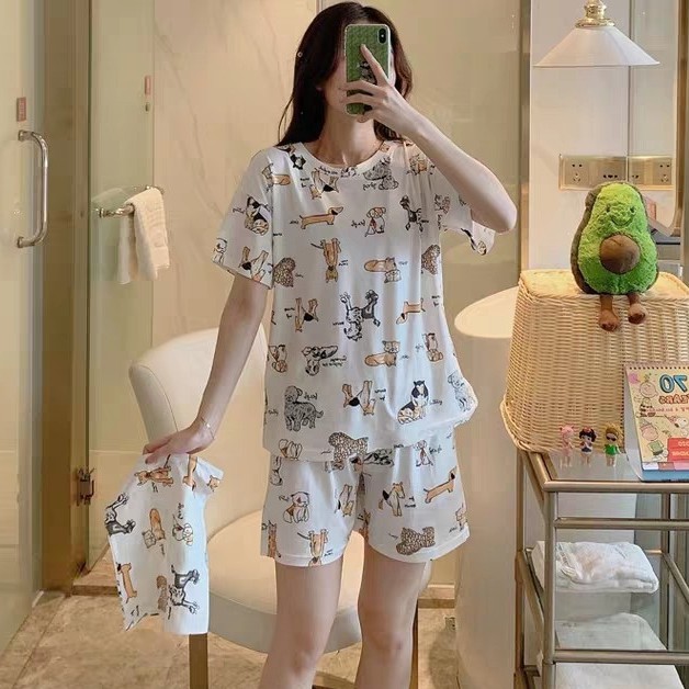 BỘ NGỦ CỘC TAY HÌNH KAWS QUÁI VẬT - SET BỘ NGỦ NỮ IN HÌNH CẬU BÉ - BỘ MẶC NHÀ HÌNH CHÓ CÚN CUTE SIÊU HOT