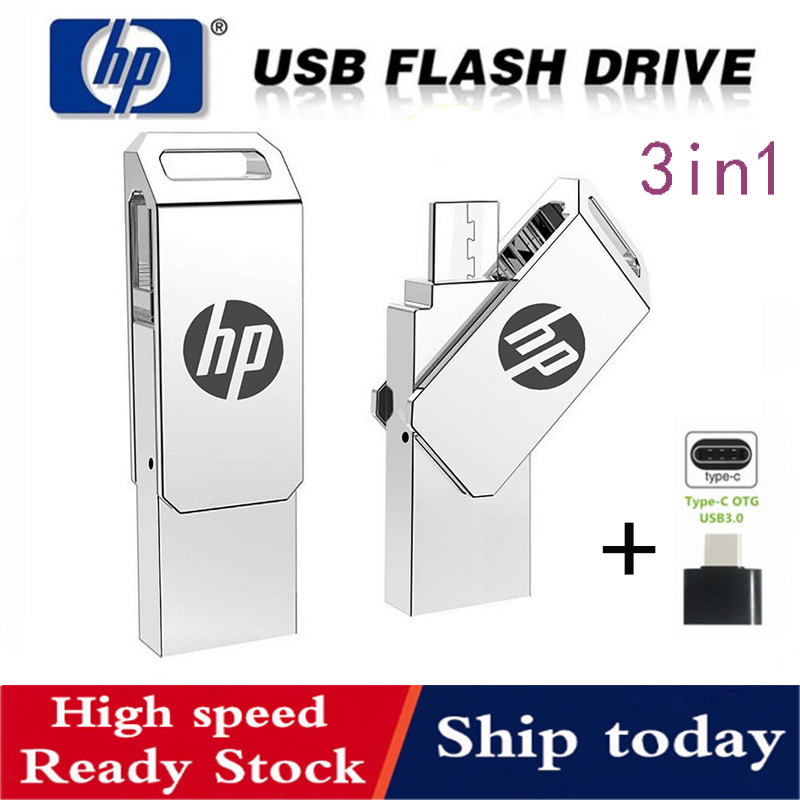 HP Original 2TB 1TB 512GB 256GB USB Flash Ổ đĩa kim loại quay OTG Flash Disk Điện thoại di động chống nước Ổ đĩa flash U Disk