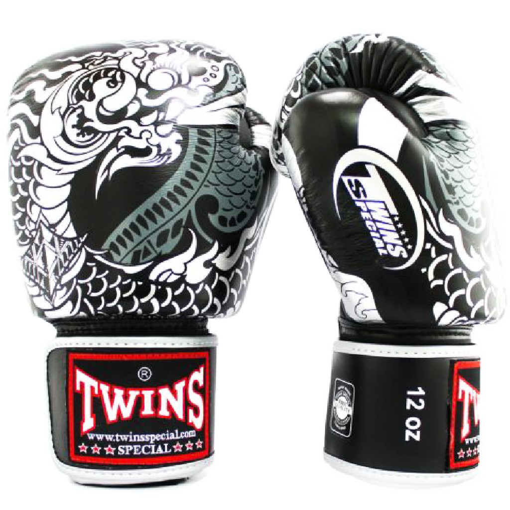 Găng tay Boxing Muay Thai Twins FBGVL3-52SV Dragon - Black/Silver