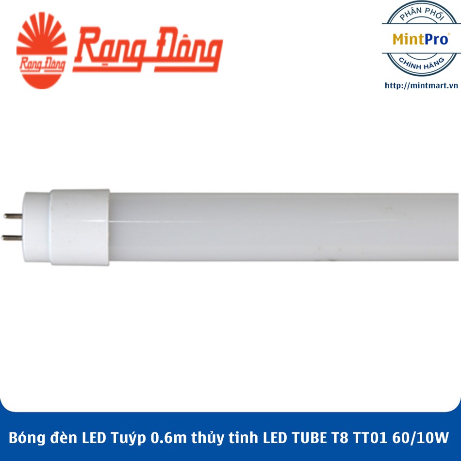 Bóng đèn LED Tuýp T8 0.6m 10W thủy tinh LED TUBE T8 TT01 60/10W Rạng Đông - Hàng Chính Hãng