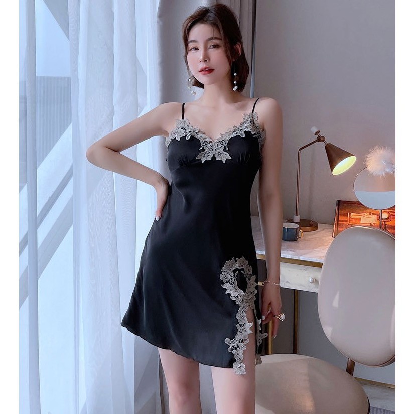 Đầm ngủ, Váy ngủ lụa 2 dây LYSSA phối ren mềm mịn, sexy gợi cảm - Kèm áo choàng VN003 | BigBuy360 - bigbuy360.vn