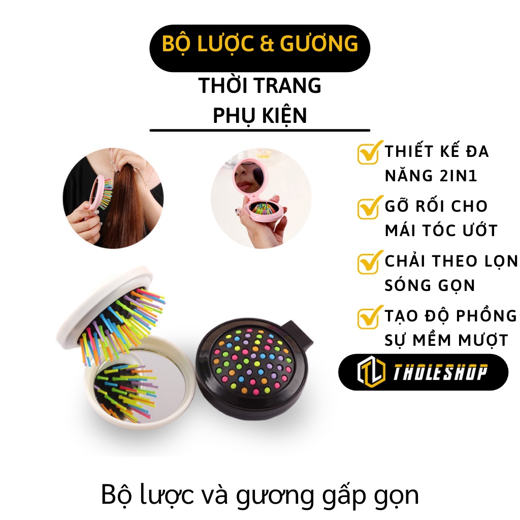 Lược Mini - Lược Gấp Kèm Gương Nhỏ Gọn, Bỏ Túi Tiện Lợi Có Thể Massage Da Đầu 8204