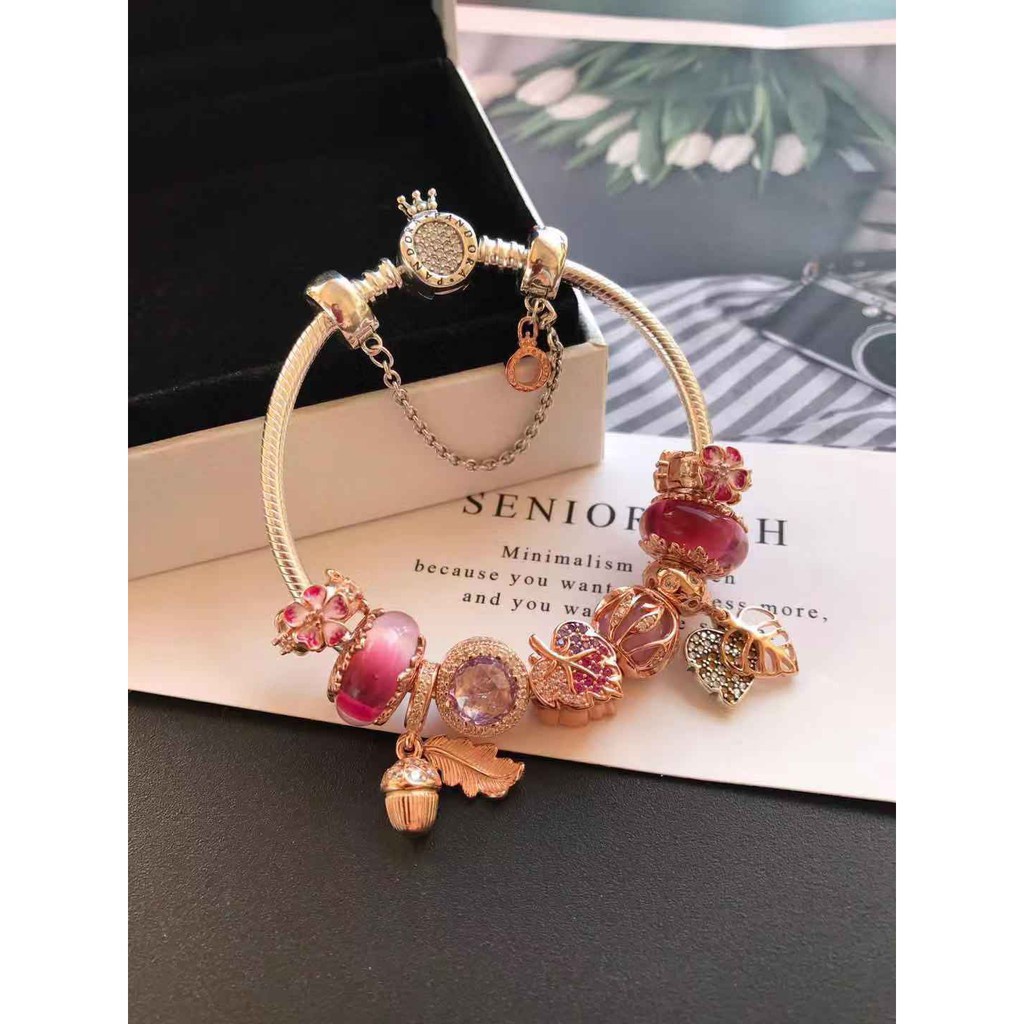 Pandora set Hạt Xâu Chuỗi Hình Hoa Lá Màu Vàng / Bạc Thời Trang 2019 RT33E6R58R9