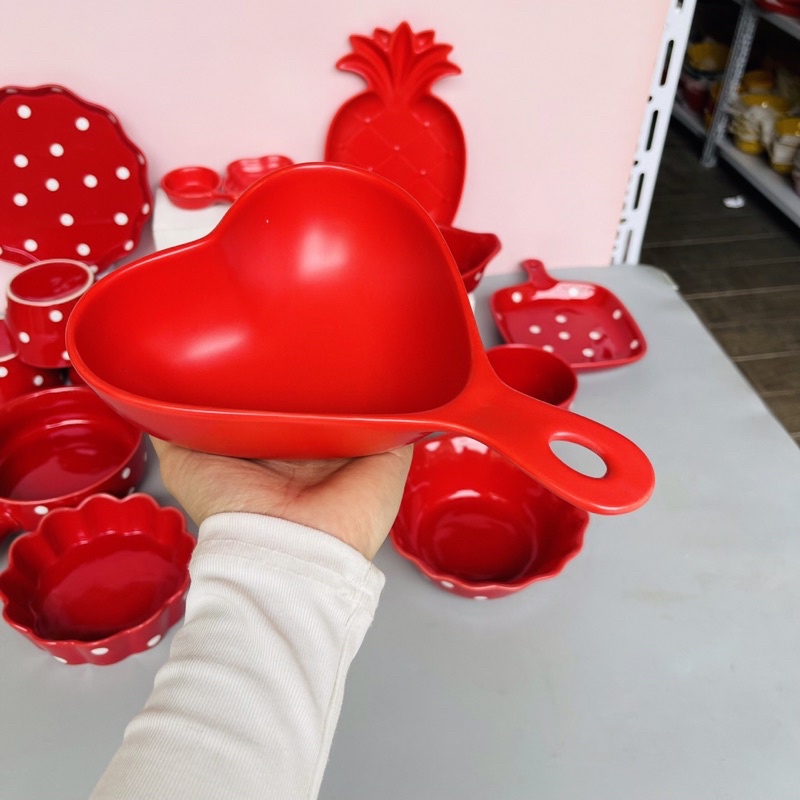 Bộ bát đĩa gốm sứ, chén đĩa decor trang trí đồ ăn bộ bát đĩa màu đỏ siêu đẹp