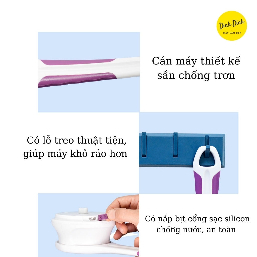 Máy tắm Korona 2in1, cây cọ lưng, chà lưng cao cấp kèm 5 đầu: Dụng cụ tắm, rửa mặt và tẩy tế bào chết body chuyên dụng