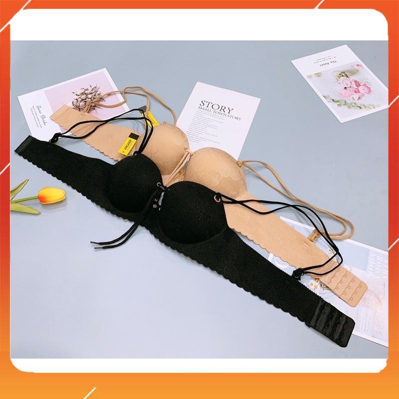 Áo lót nữ su đúc quả ngang dây rút, nâng ngực, vân hoa, chip A8339