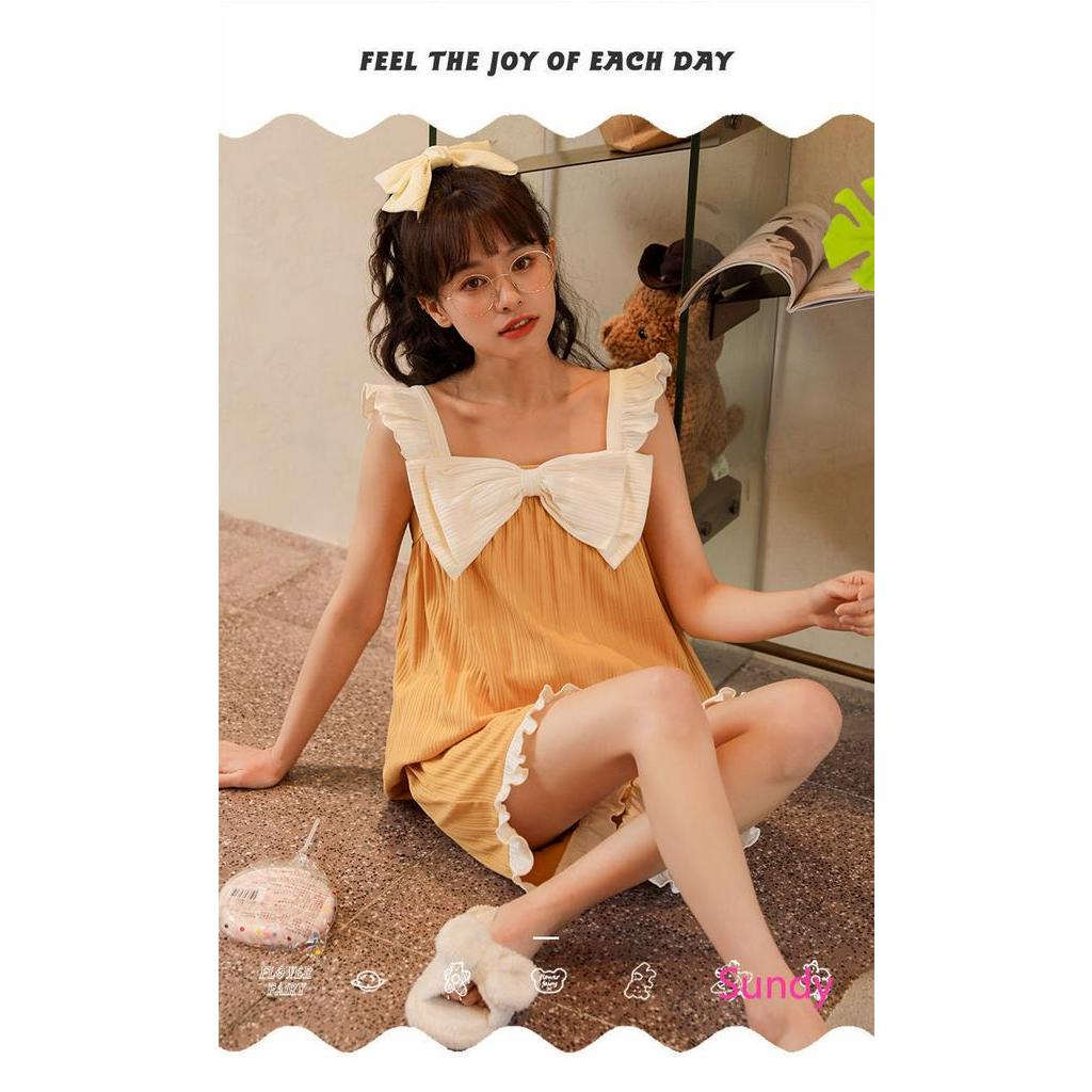 Set đồ ngủ vải cotton mỏng thời trang mùa hè nữ tính ngọt ngào