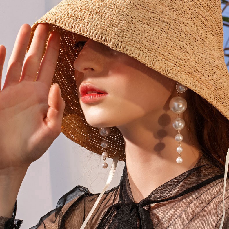 Hoa tai dáng dài kiểu chuỗi ngọc trai phong cách Hàn Quốc
