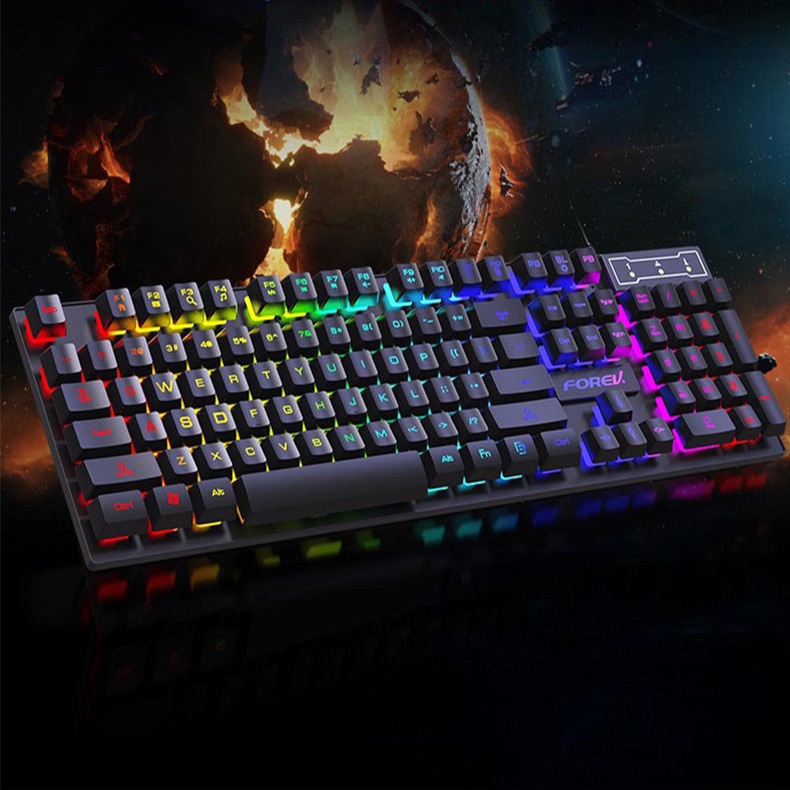 Bàn Phím Gaming Máy Tính FOREV FV-Q1S LED 7 Màu 104 Phím Giả Cơ Cao Cấp Chơi Game Cho PC Laptop