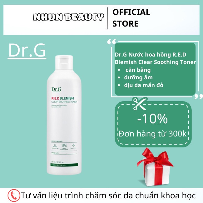 Dr.G Nước hoa hồng rau má R.E.D Blemish Clear Soothing Toner 300ml (Nhun)