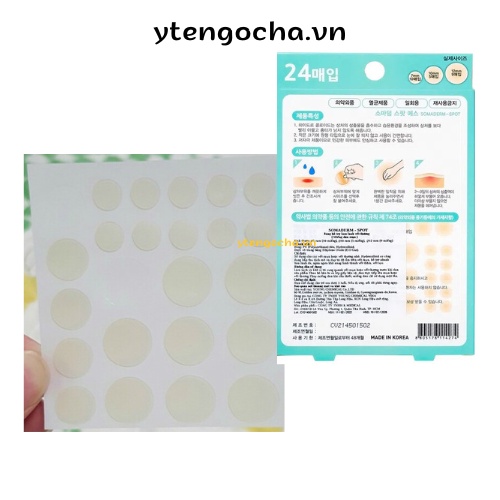 Miếng dán mụn Somaderm Spot 24pcs, 3 size, 24 miếng, băng dán hydrocolloid hút dịch, hút mụn liền da, hạn chế sẹo