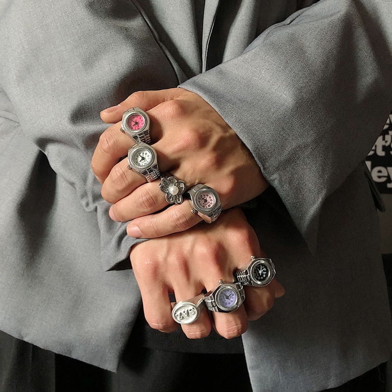 Nhẫn Đồng Hồ Quartz Mặt Tròn Co Giãn Sáng Tạo Cho Nam Và Nữ