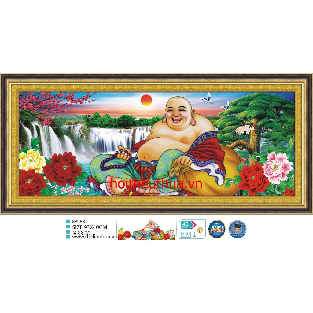 Tranh thêu chữ thập 3D Phật Di Lặc. Kích thước: 93x40cm