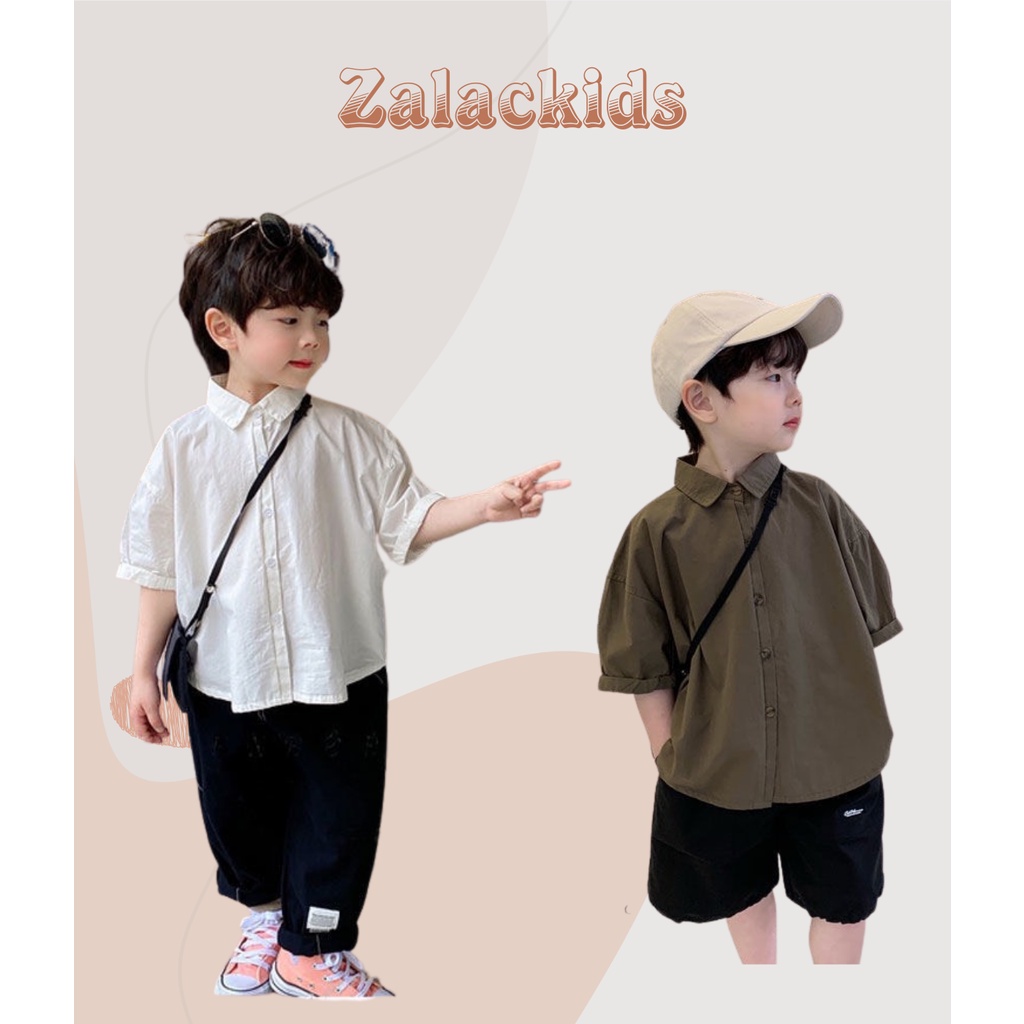 Áo sơ mi cho bé trai, cộc tay,Thời trang trẻ Em hàng quảng châu Zalakids freeship