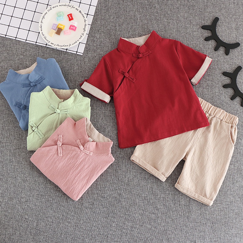Áo Sườn Xám Cổ Đứng Phong Cách Trung Hoa Cổ Điển Thời Trang Mùa Hè Cho Bé Trai