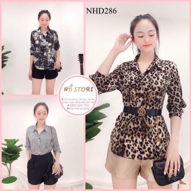 Áo Sơ Mi NHISTORE Lụa Tay Dài Form Rộng Họa Tiết Sang Chảnh Dưới 65kg ྇