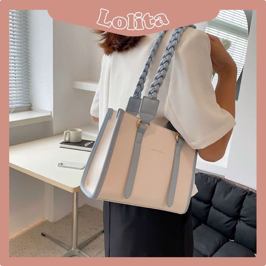 Túi Xách Nữ Tote Kẹp Nách LILAS Baggu Da PU Dây Đan Khoá Kéo
