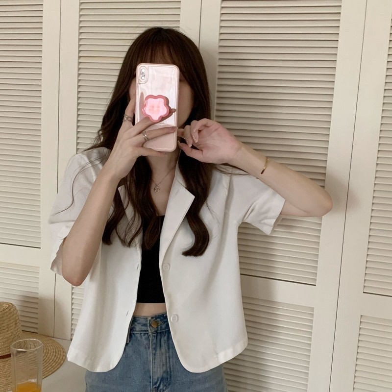 Áo khoác blazer nữ basic không túi màu pastel crotop vest công sở sinh viên hàn quốc áo vét cổ tim