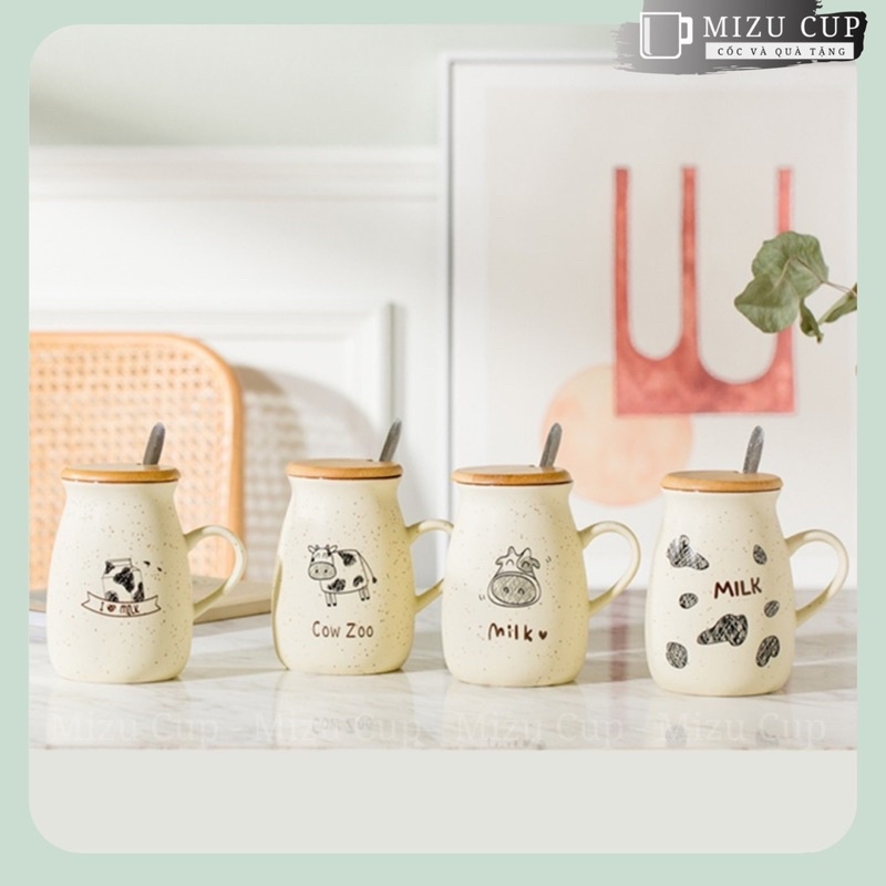 Cốc sứ cao cấp ăn sáng, uống trà, uống cà phê hình bò sữa dễ thương