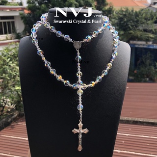 Chuỗi Mân Côi pha lê Áo Swarovski 50 + 9 hạt tròn nhuyễn 8ly 5003 001AB disco ball cực kỳ sang trọng, lấp lánh nhất