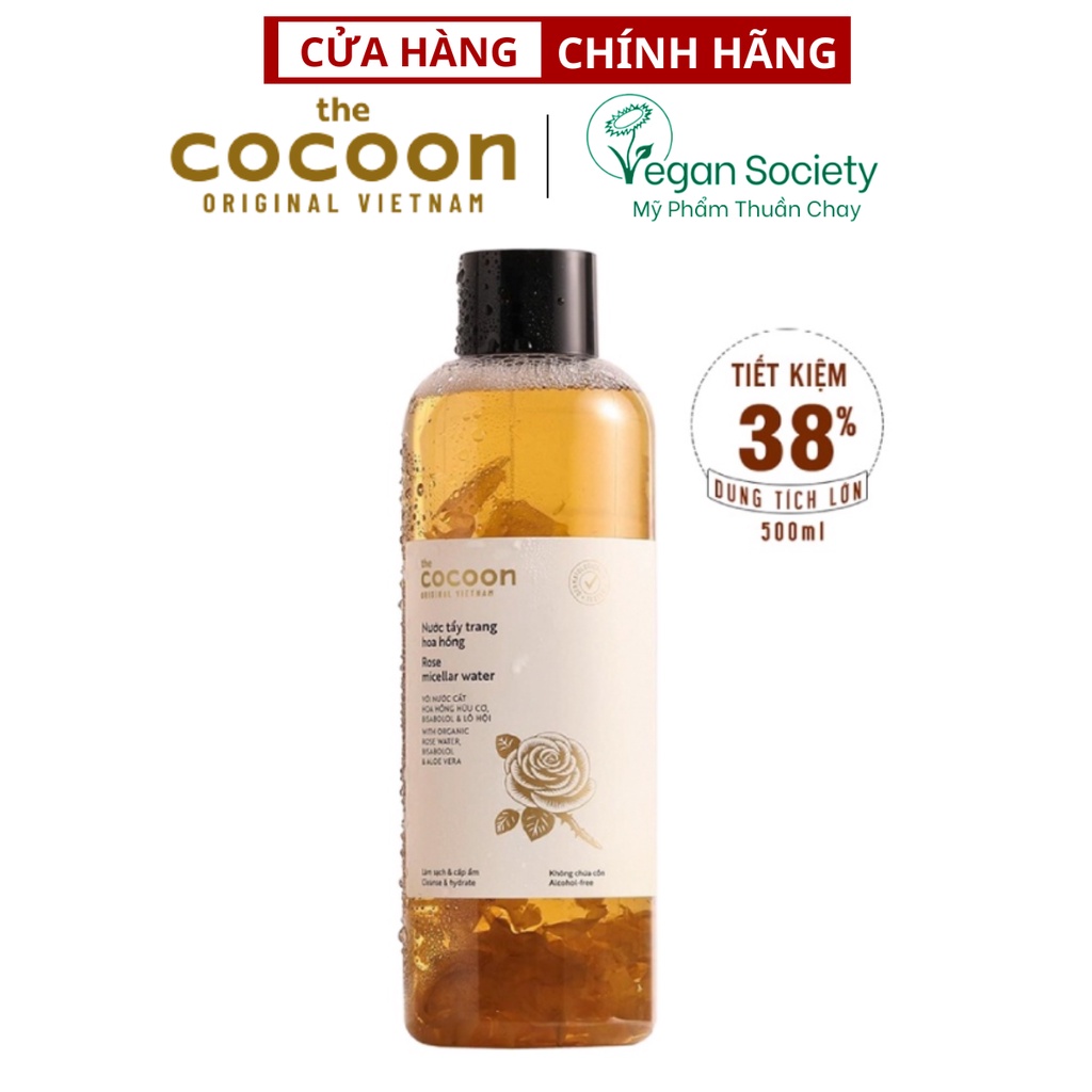 Nước tẩy trang hoa hồng cocoon 500ml (rose micellar water) - Vegan Society - Mỹ phẩm thuần chay Việt Nam