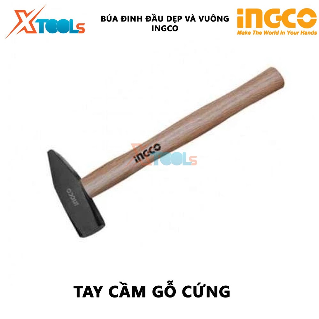 Búa đinh đầu dẹp và vuông cán gỗ INGCO | búa tay cầm gỗ Trọng lượng: 300g-1kg Tay cầm bằng gỗ cứng dùng để gò các dụng c