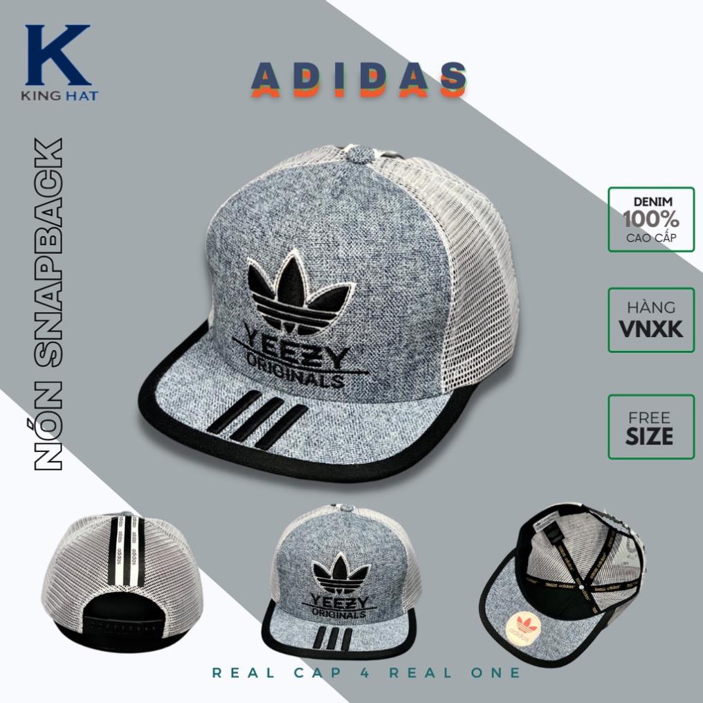 Nón SNAPBACK LOGO ADIDAS xám viền đen, chất vải Hàn Quốc cao cấp, phối lưới thoáng mát