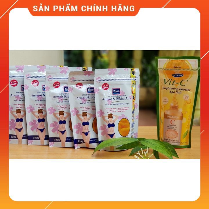 [Combo 5 gói tặng 1 gói Muối tắm body 300g]Muối tắm Spa sáng da tẩy thâm vùng nách và Bikini YOKO 220g