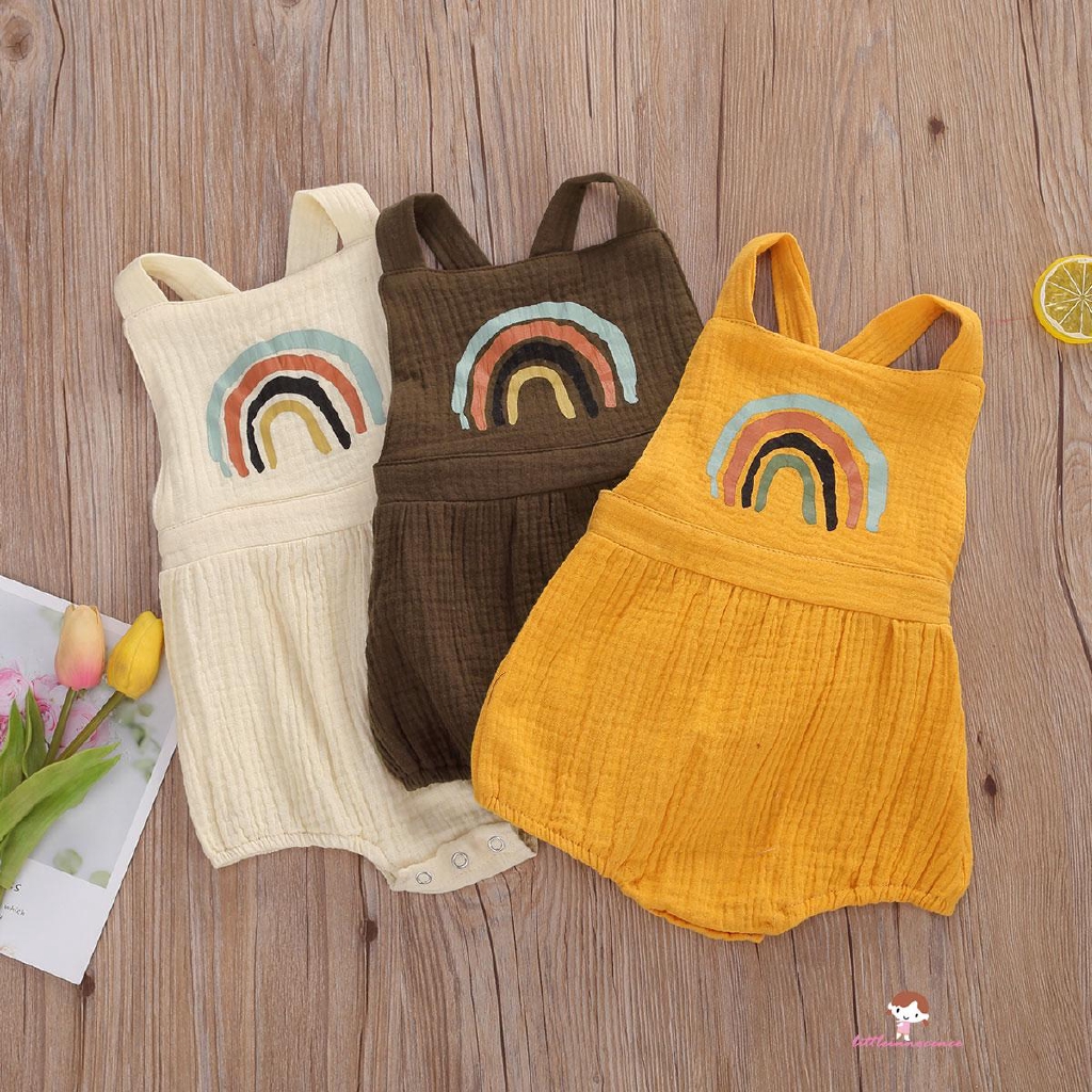 Jumpsuit sát nách hoạ tiết cầu vồng cho bé 0-24 tháng tuổi