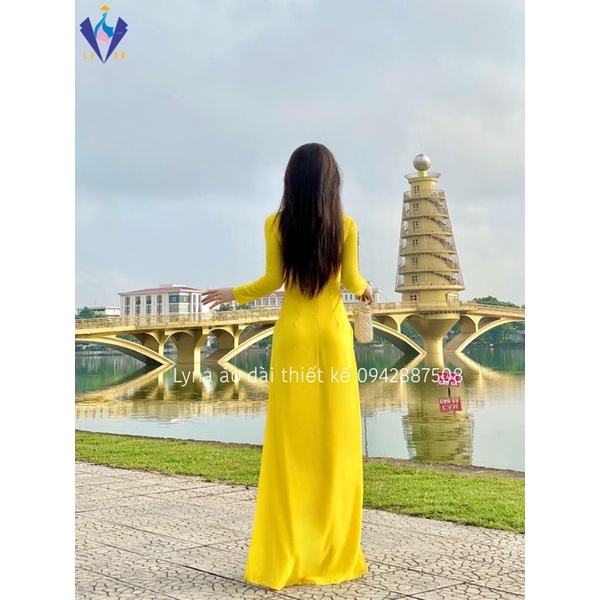 Áo dài màu vàng, áo dài 4 tà chifrron vàng siêu đẹp, rủ tà và tôn dáng