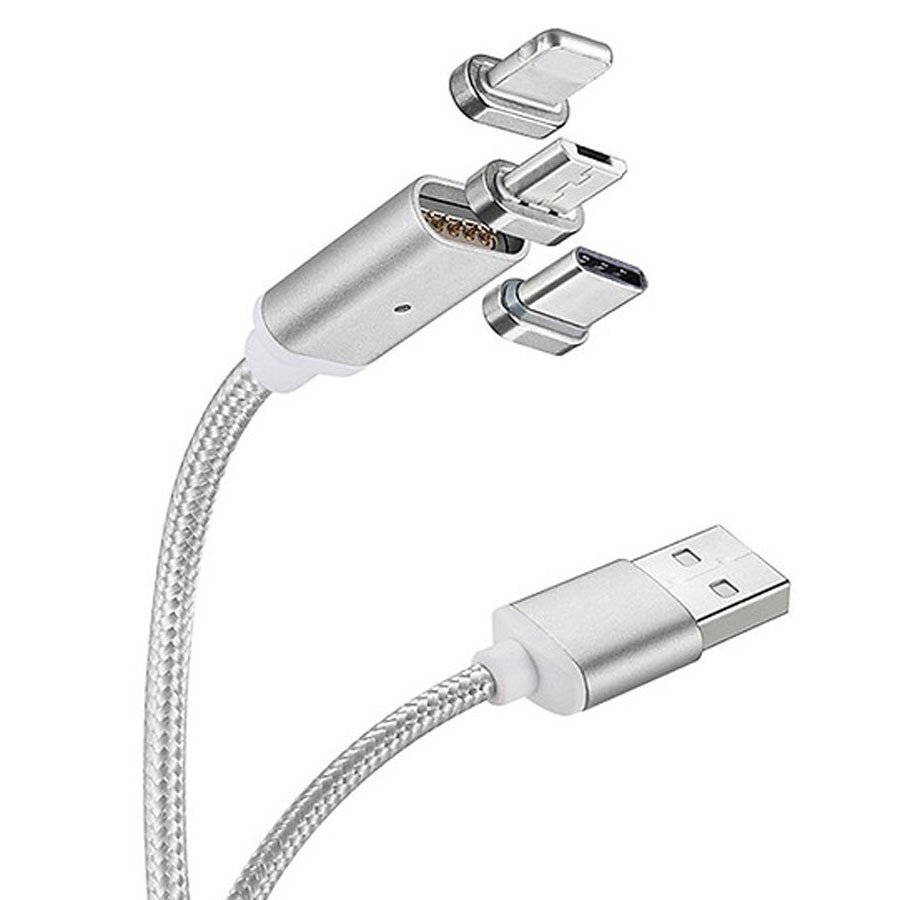 Dây sạc nam châm 3 đầu cổng type C/ micro USB/ lightning