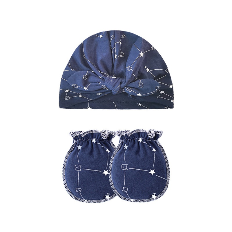 Bộ Găng Tay Và Mũ beanie cotton Thắt Nút Chống Trầy Cho Bé Sơ Sinh