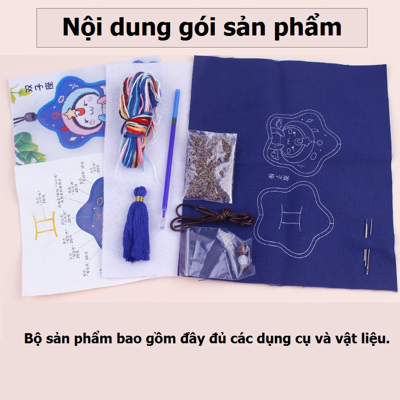 Túi Vật Liệu DIY Thêu Tay Bùa Hộ Mệnh Hình 12 Chòm Sao